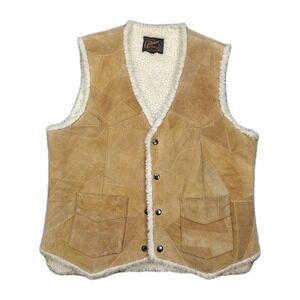 Vintage 1970s Mens Rugged Looking  Suede Sherpa-Lined Western Ranch Wear VEST